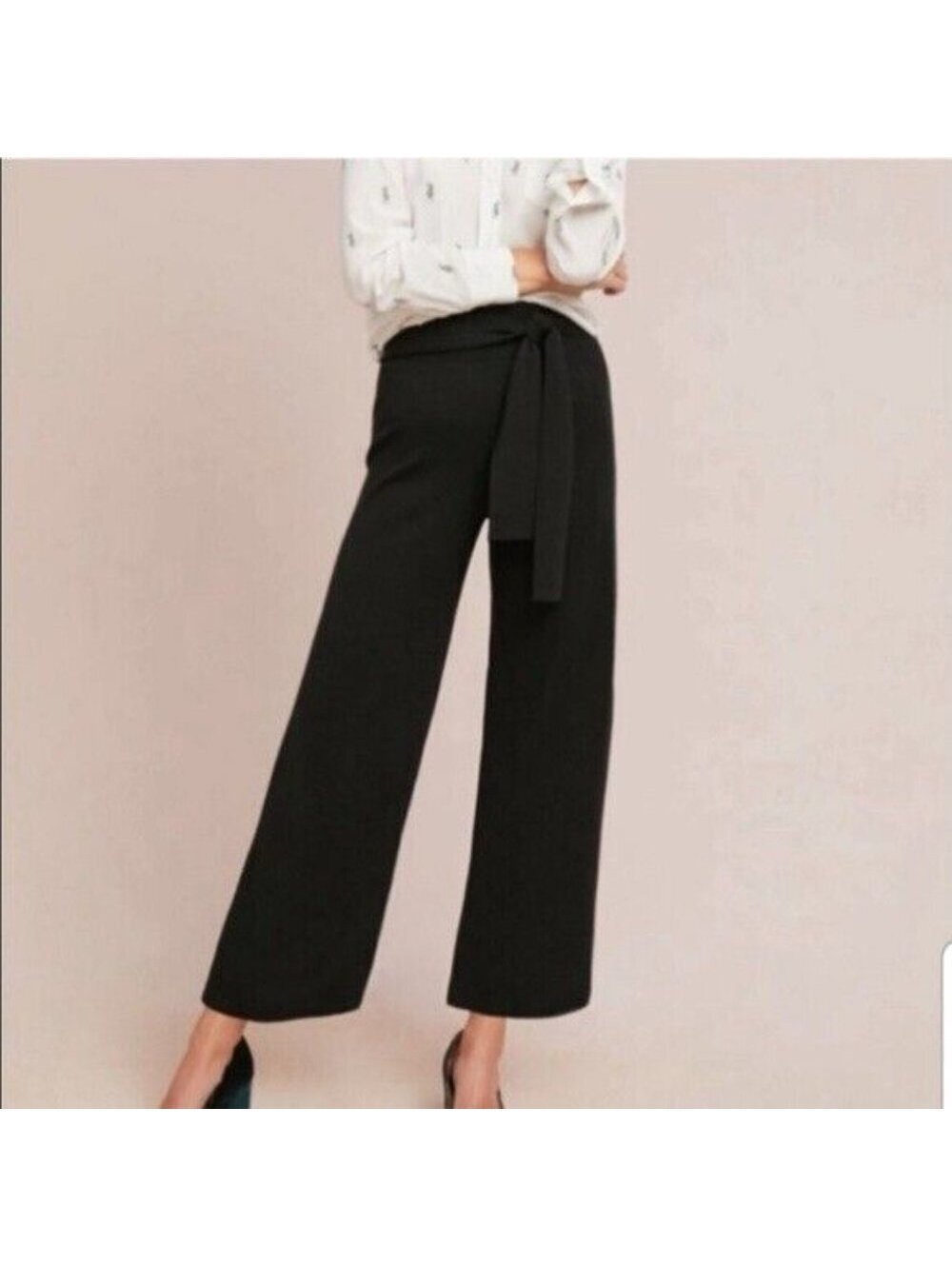 NWT Moth by Anthropologie Wool Blend Sweater Pants Front Tie Black Women’s Large